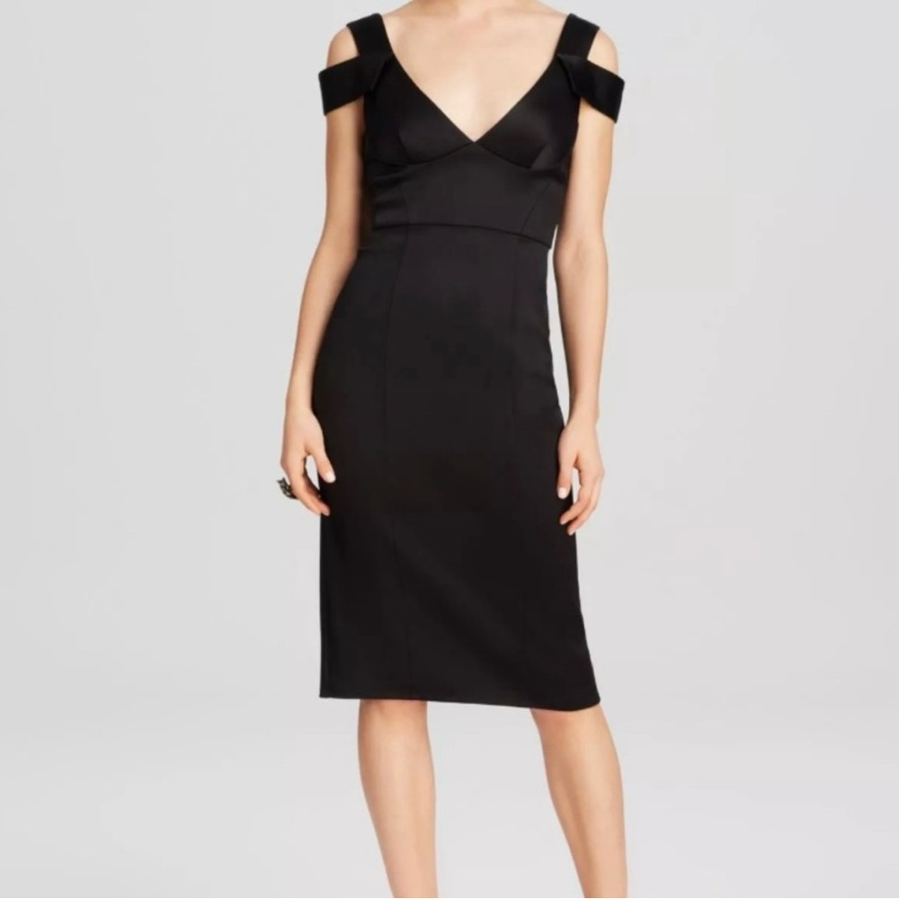 Women’s Black ABS Allen Schwartz Off The Shoulder Strap Midi Dress Size Small